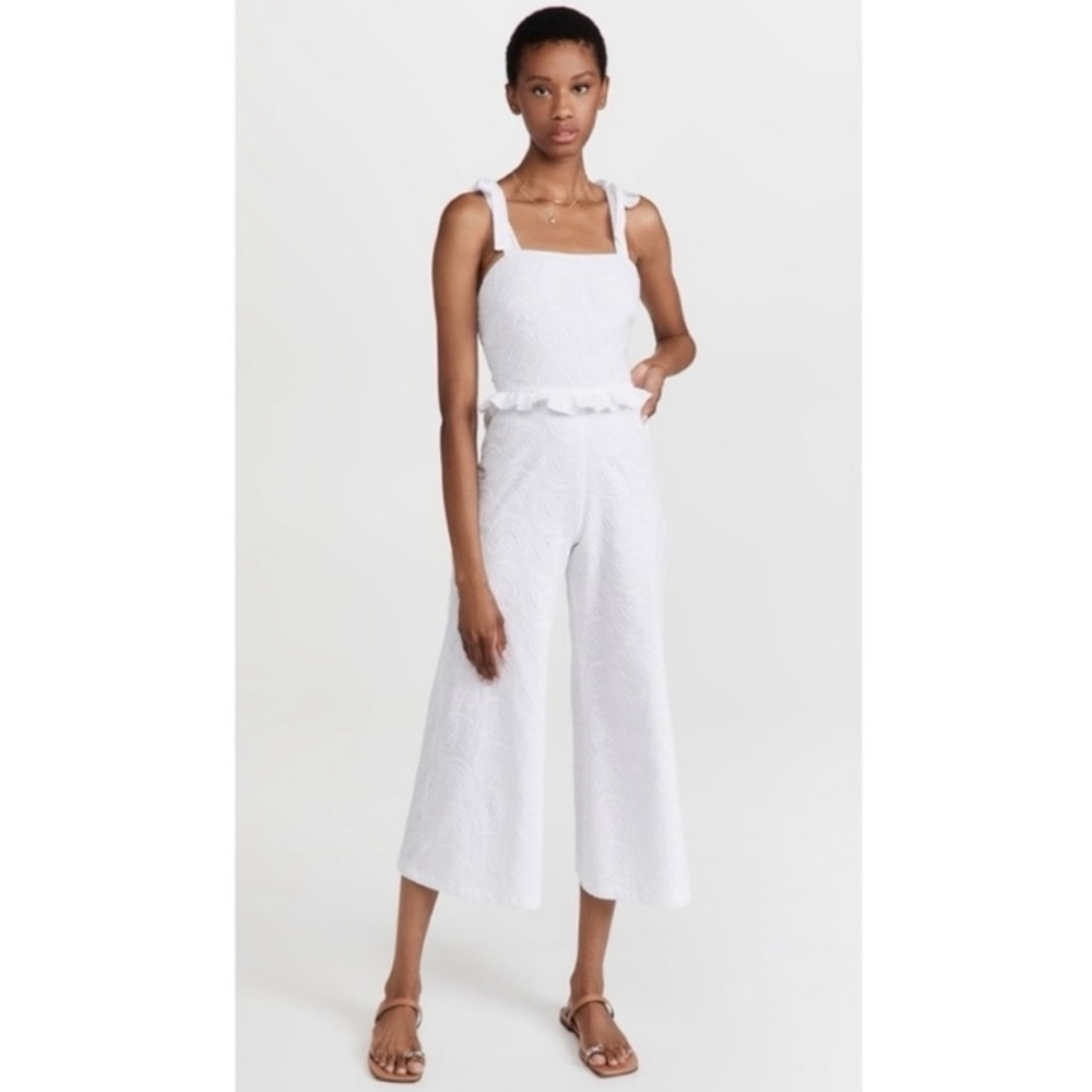 Misa Los Angeles Cream Cropped Jumpsuit with Wide-Leg Design